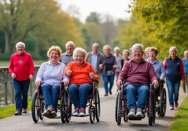 Diverse community group enjoying an accessible outdoor activity along the Liffey